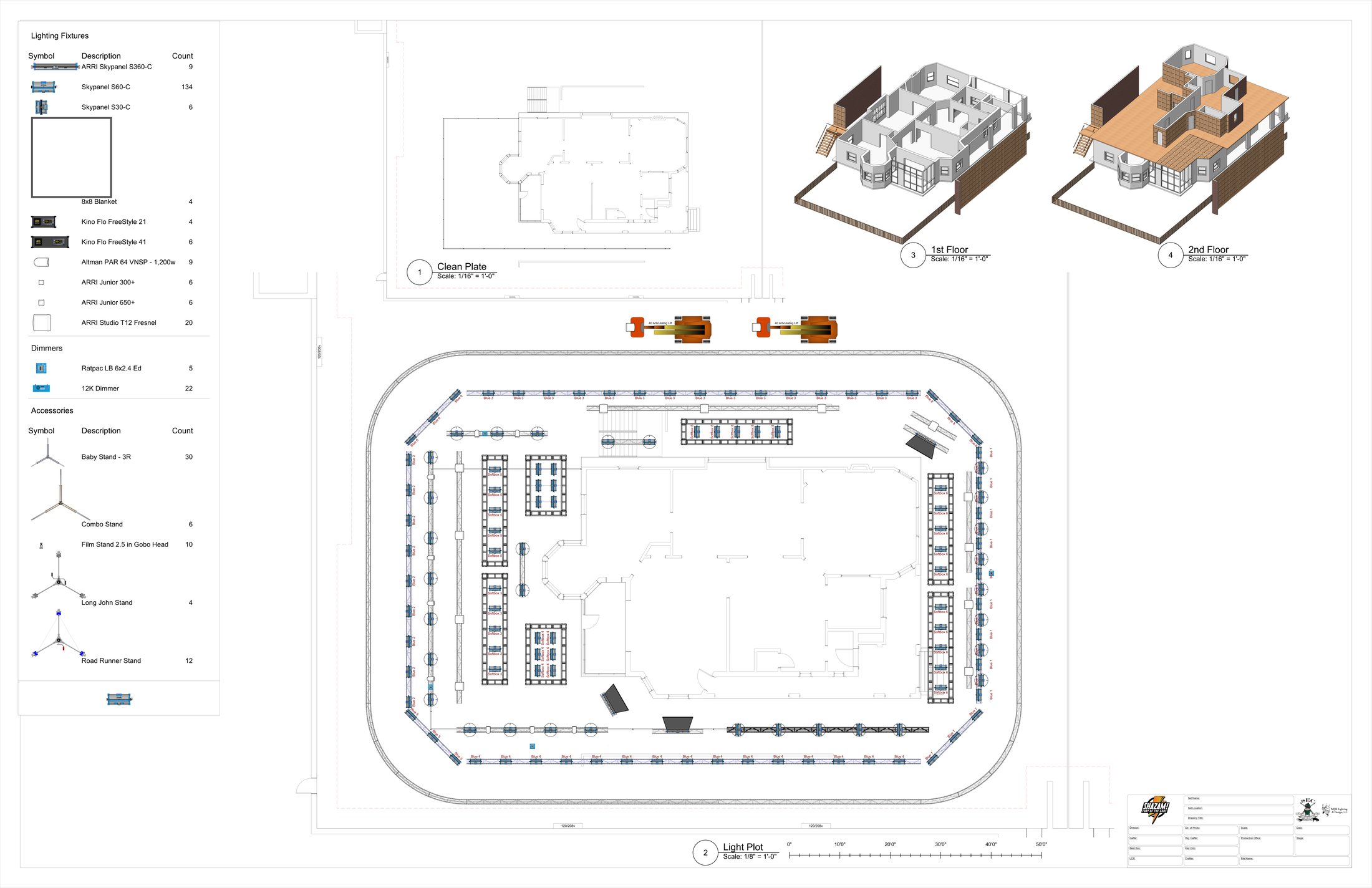 Shazam 2 group home set lighting plot with 3D floor views